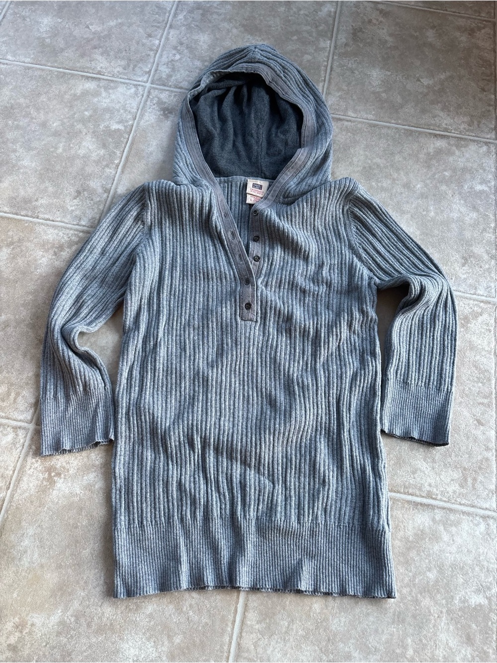 Faded Glory Heather Gray Ribbed Hoodie Top